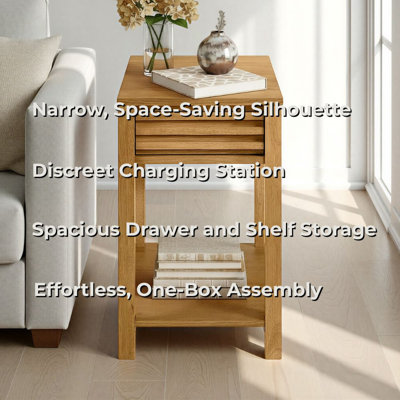 Charnay Rectangular Wood Chairside End Table With Charging Station And Storage