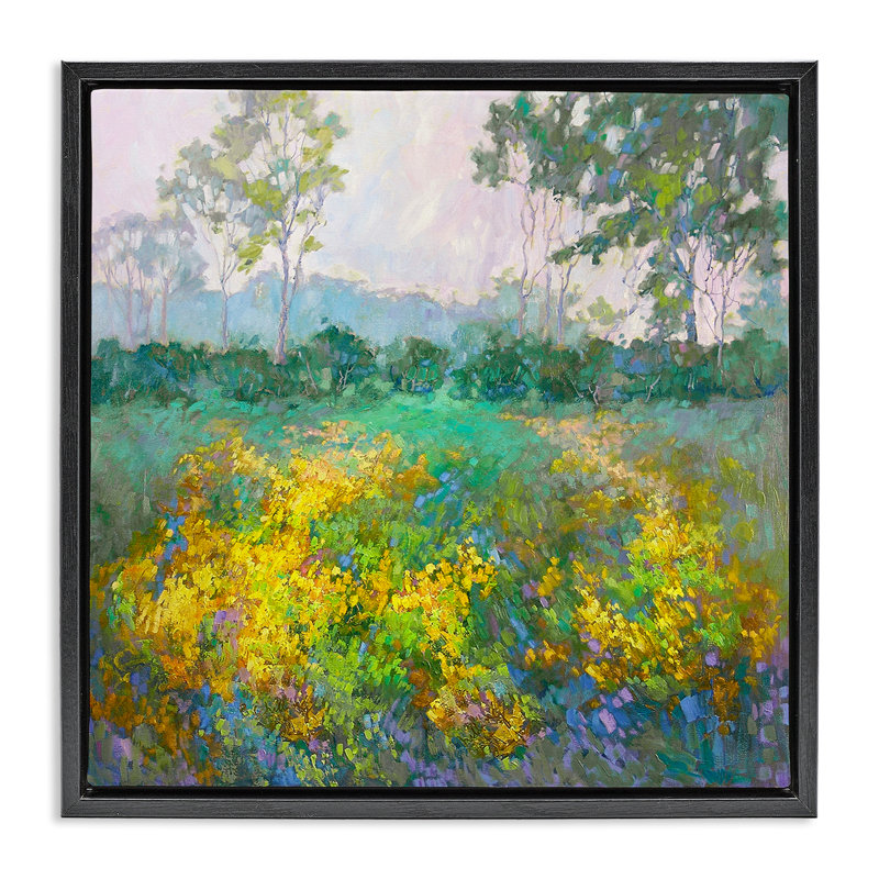"Complex Meadow Terrain", art mural encadré par Barbara Schilling, H 18 po x l 18 po, Cadre flottant gris lustré