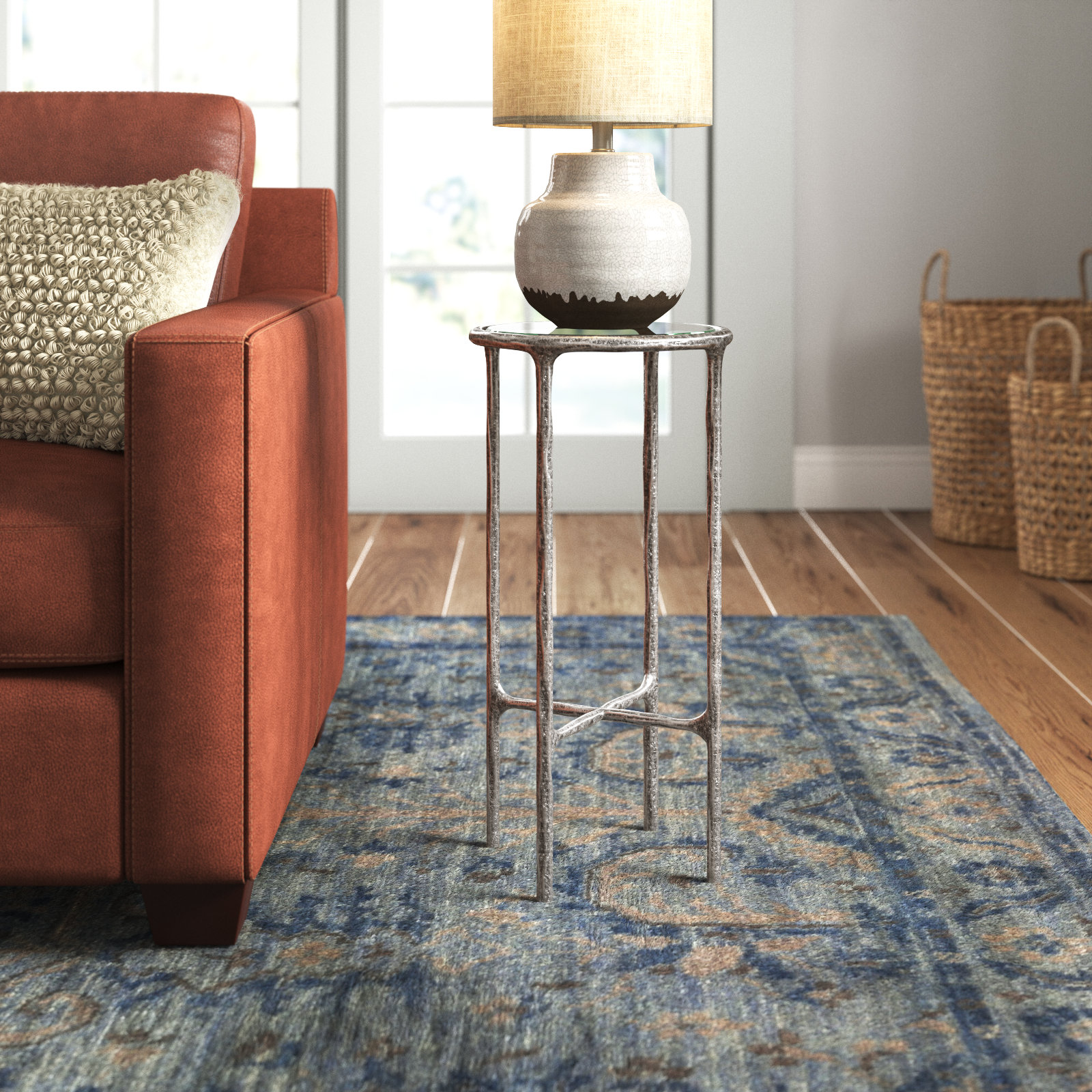 Evelynn Glass Cross Legs End Table, Silver