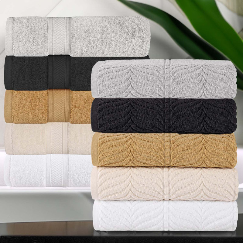 Telemanus Chevron Zero Twist Solid and Jacquard Cotton Bath Sheet, Ivory