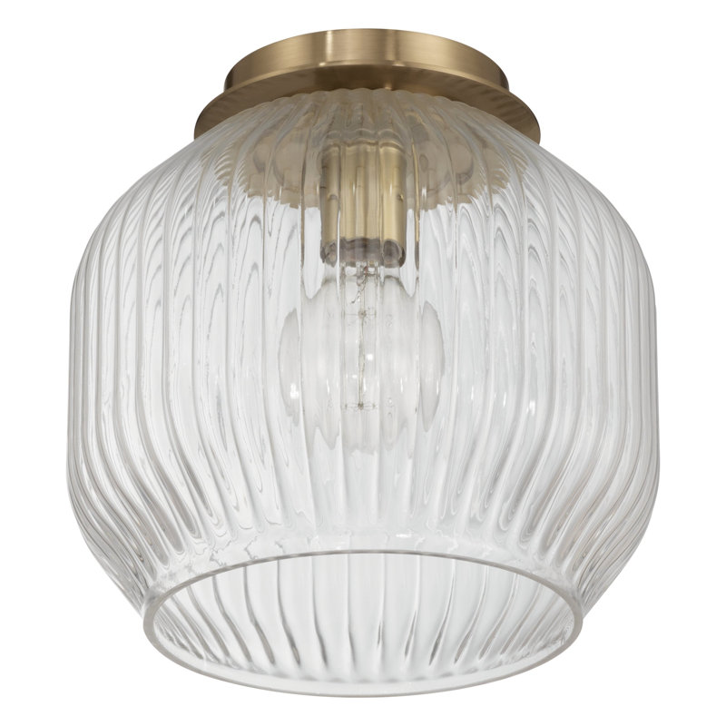 Plafonnier encastré en laiton antique 1 lumière avec abat-jour en verre nervuré transparent Folger