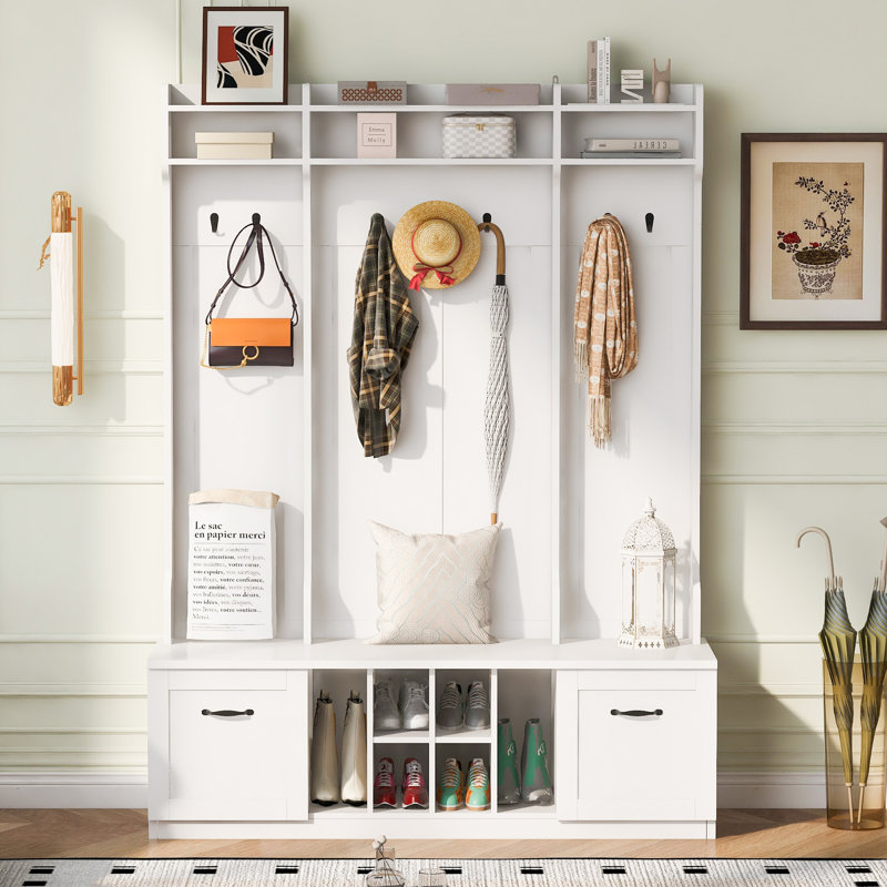 Banc de vestibule avec portemanteau U-Can 5-en-1, Blanc