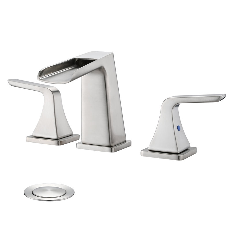 Robinet de salle de bain à large entraxe avec bonde, Nickel brossé