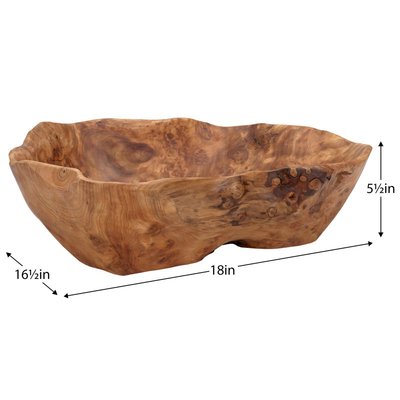Bol décoratif en bois sculpté à la main Lightsey (18 po de largeur)