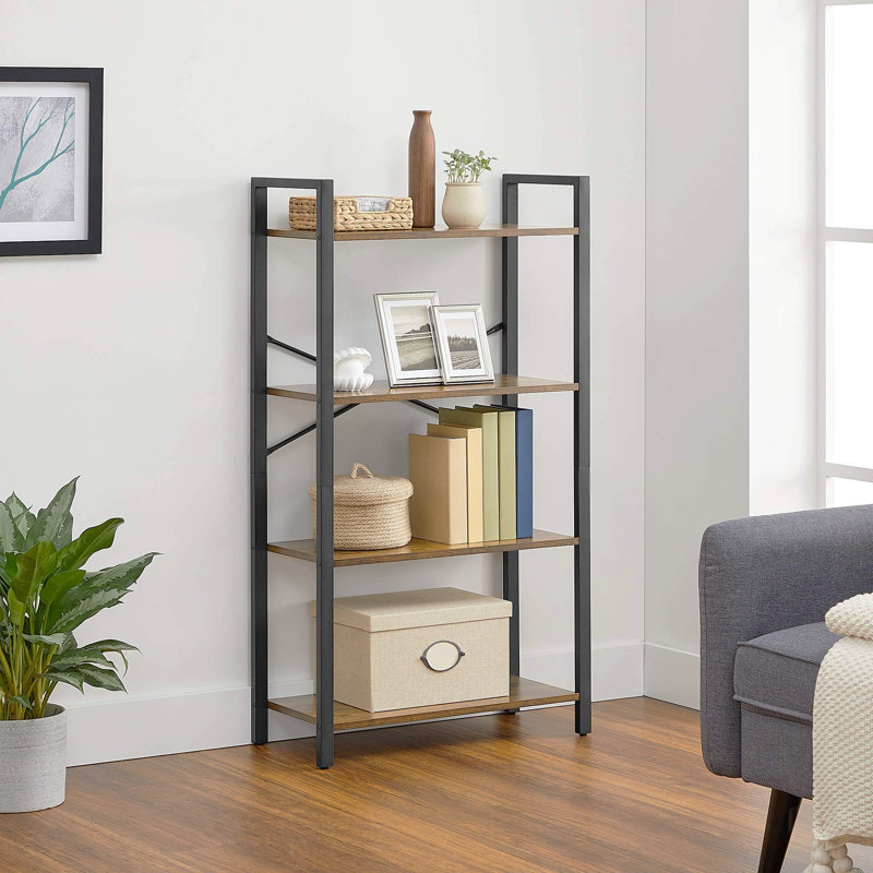 Chilo 120cm H x 66cm W Steel Open Shelf Bookcase, Vintage Brown/Black