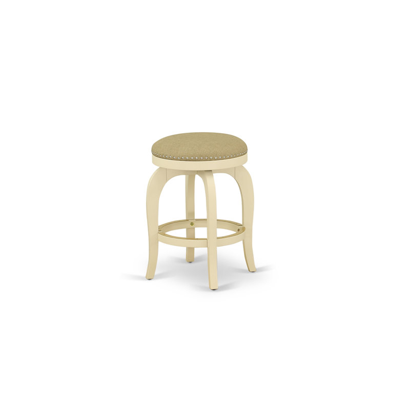 Bedford Counter Stools - Round Shape Sandalwood PU Leather Upholstered Pub Height Backless Stools, set of 1, Linen White