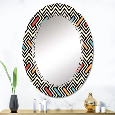 Zigzag noir et blanc avec miroir mural rouge, bleu et orange