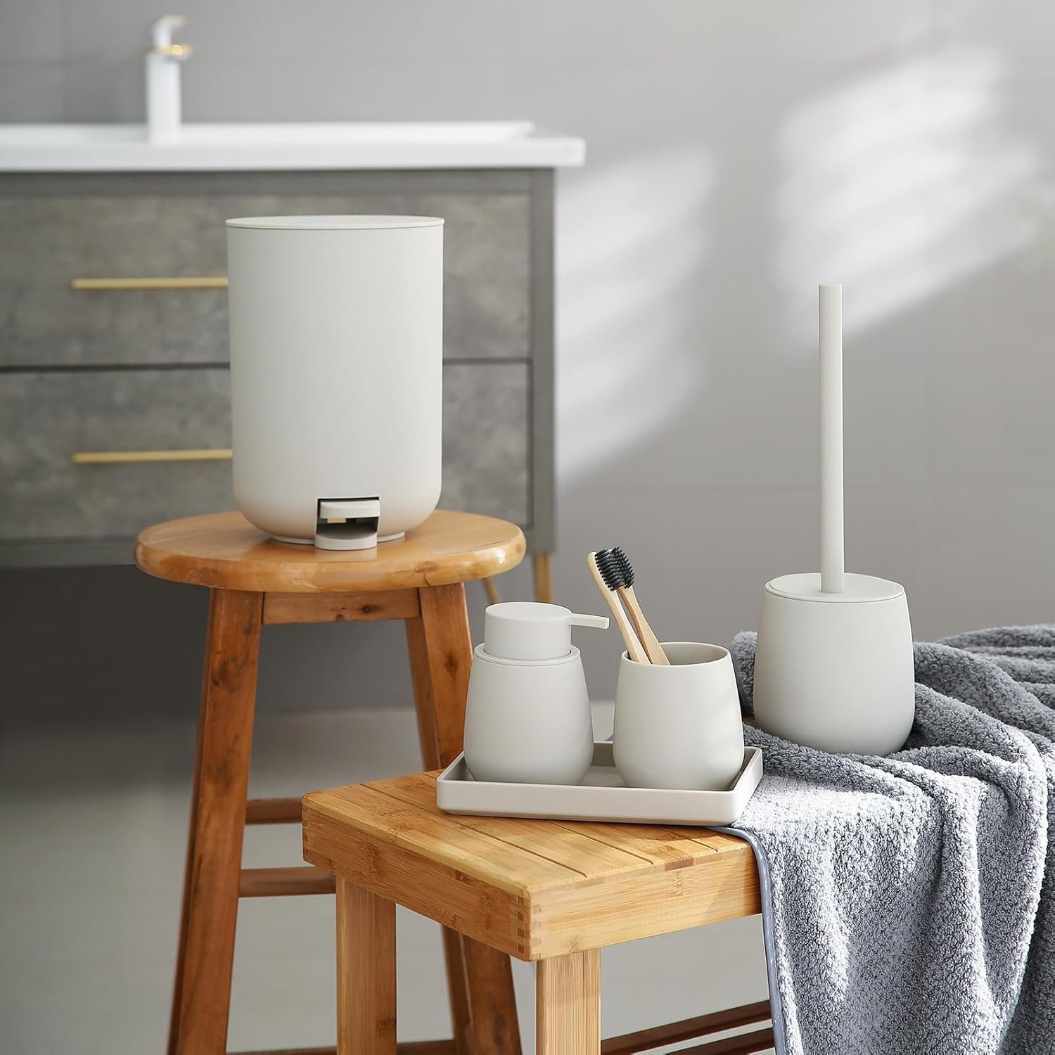 Ebern Designs 5 Pieces Modern Bathroom Accessories Set,Compact And ...