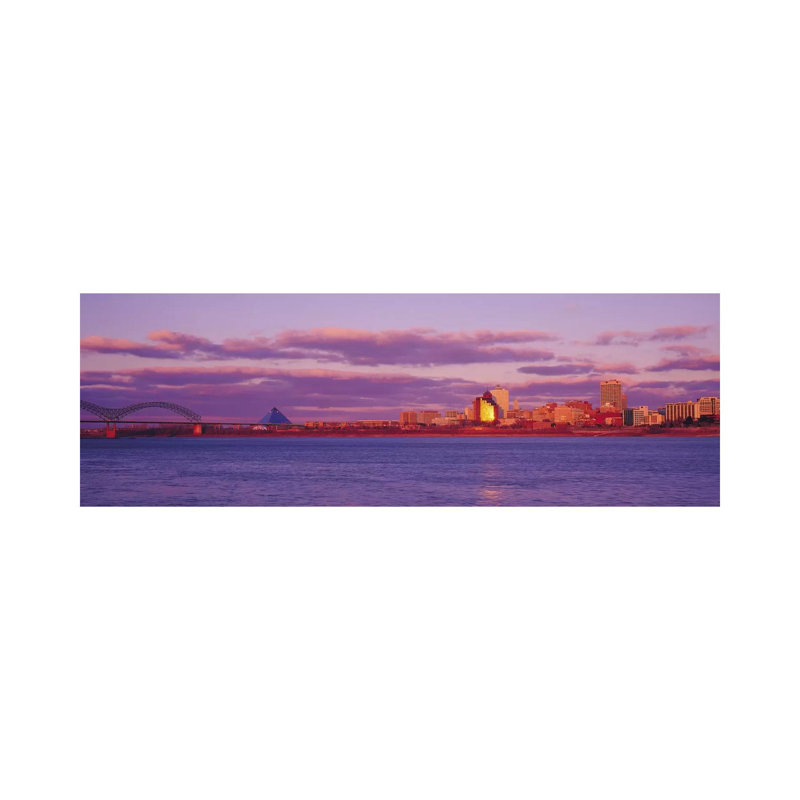 Memphis Panoramic Skyline Cityscape (Dusk) 1 Piece Wrapped Canvas Panoramic Wall Art