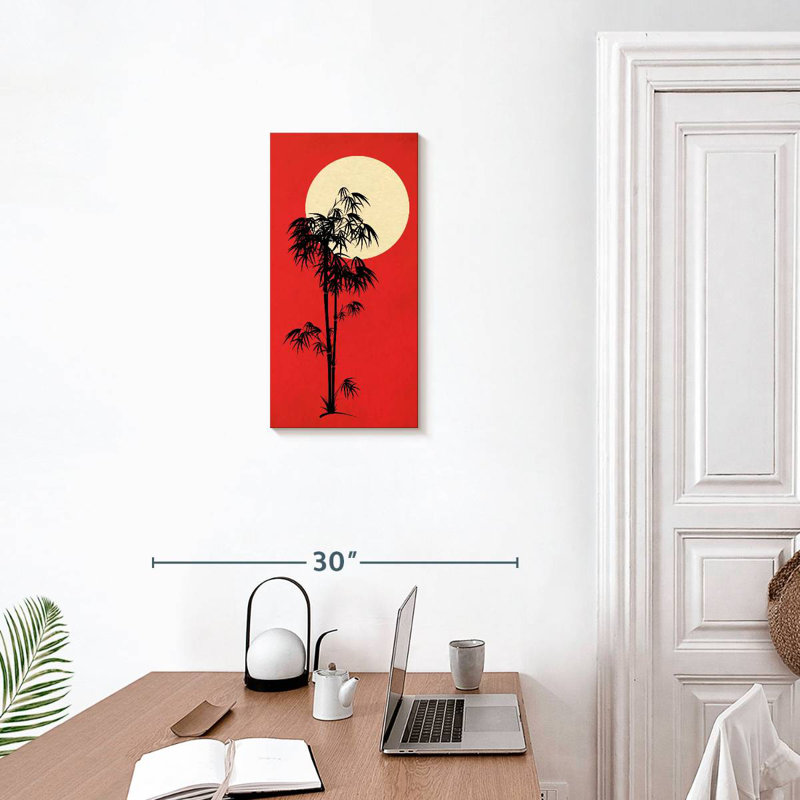 Full Moon Behind Bamboo, 24" H x 12" W