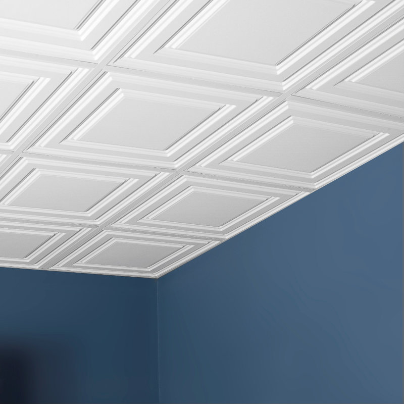 Genesis 2ft x 2ft White Icon Relief Ceiling Tiles - Easy Drop-in Installation – Waterproof, Washable and Fire-Rated - High-Grade PVC to Prevent Breakage - Package of 12 Tiles