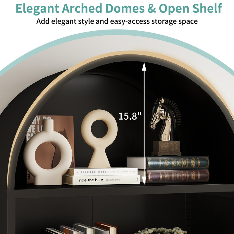 73.6" Arched Metal Storage Display Cabinet with Adjustable Shelves and Glass Doors, Black