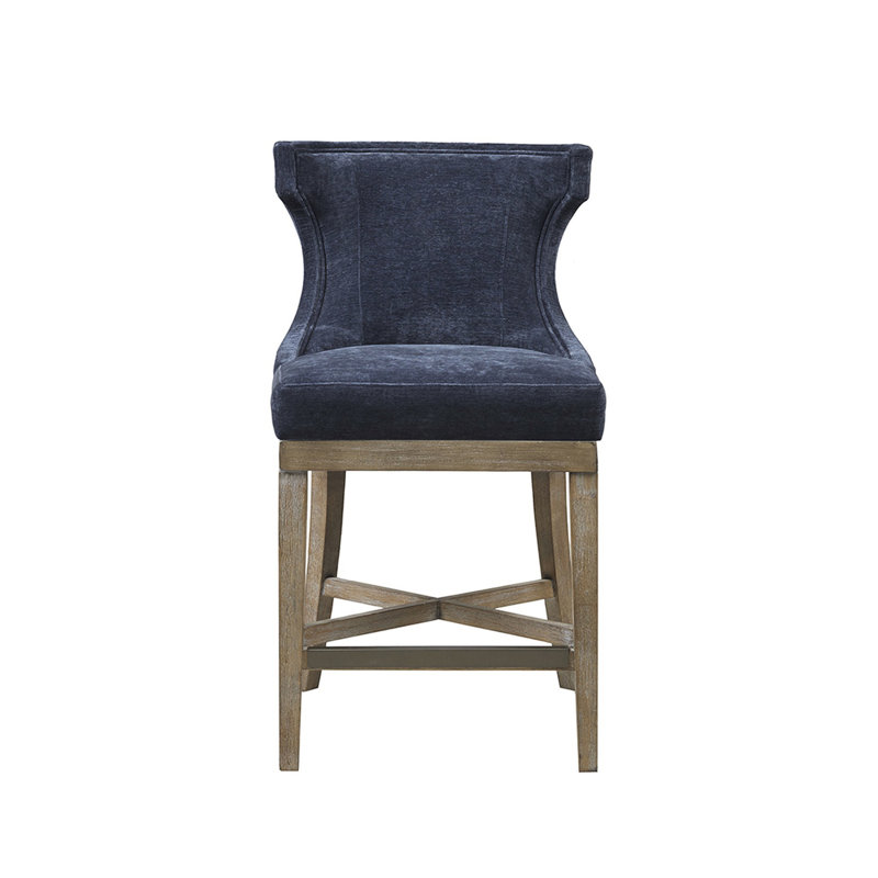 Tabouret de comptoir avec rotation à 360 ° - bleu marine, base en bois massif, capacité de charge de 300 lb, pieds pivotants élégants, pivotant, poids classique