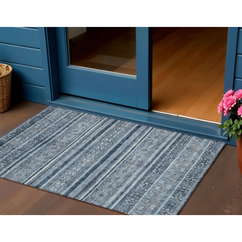 Tapis oriental lavable intérieur bleu et gris 3 pi x 5 pi