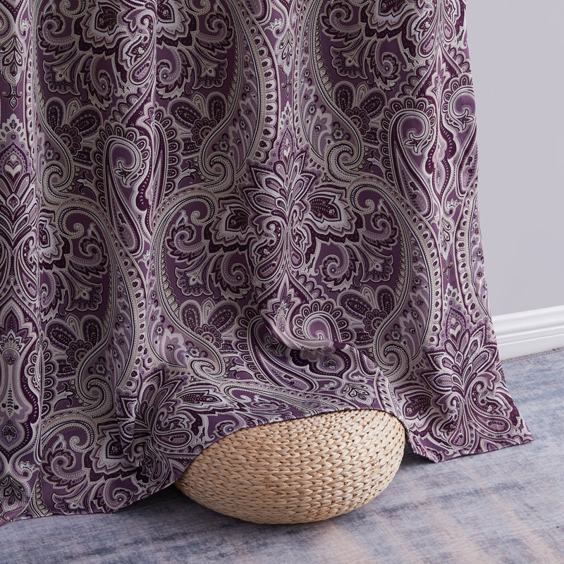 Annabel Paisley Room Darkening Thermal Grommet Curtain Panels Set for Living Room, 50" W x 96" L, Merlot