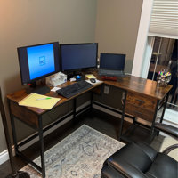 17 Stories Tirese 59'' L Shaped Desk with Lift Top and 2 Drawers