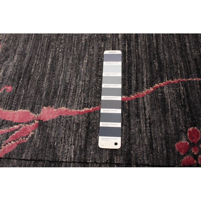 Tapis de couloir gris / rose en laine noué à la main