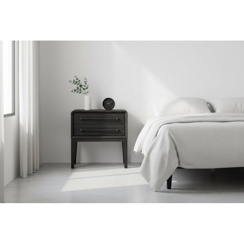 Modern Black Peppercorn Wood Nightstand With 2 Storage Drawers - Durable Elm Veneers |gift Idea