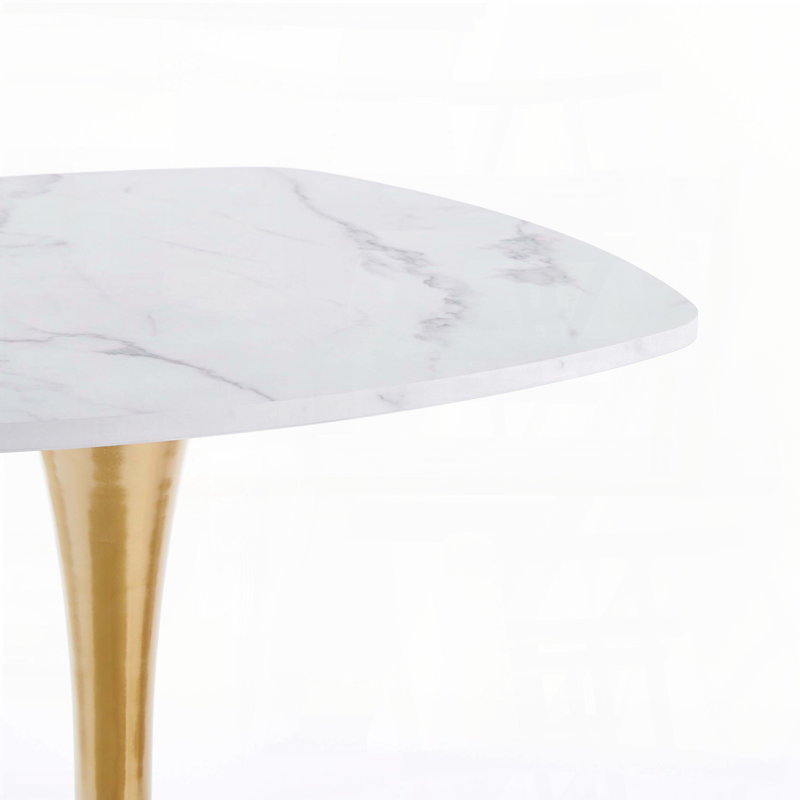 Table de salle à manger 31,5 "carrée tulipe blanche avec base dorée, Blanc