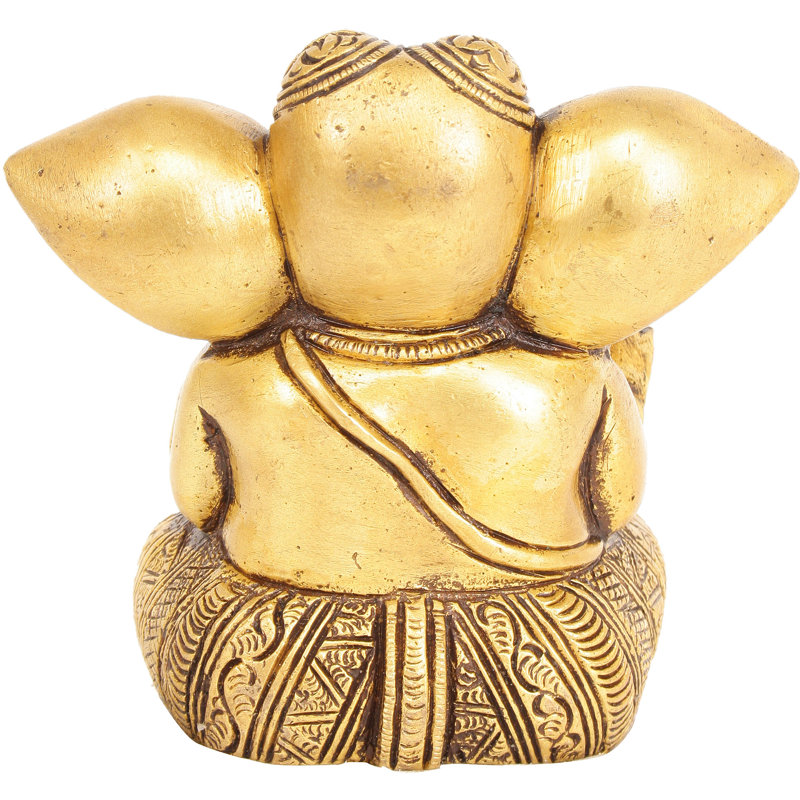 Statue en laiton de 4 pouces Ganesha avec grandes oreilles en laiton - Figurine de divinité Ekdanta fabriquée à la main pour le temple de la maison, le bureau et le décor spirituel Good Luck