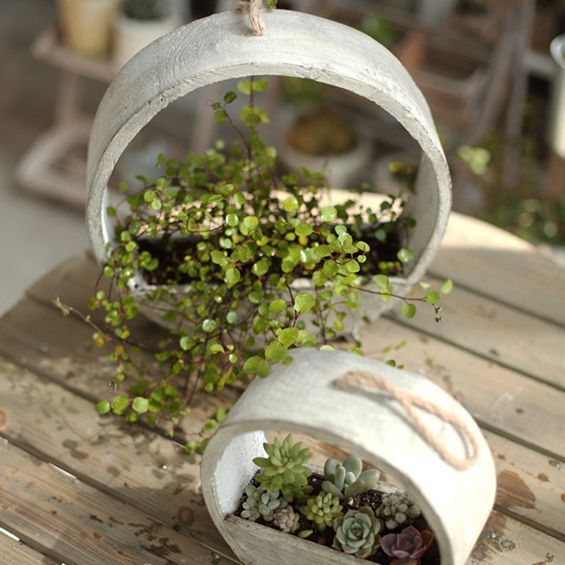 Wood Hanging Planter, 7.7" H x 3.1" W x 7.7" D