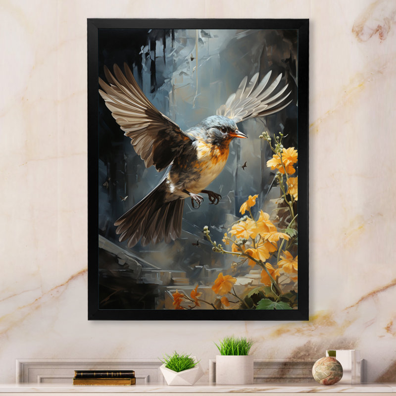 Awab " Bird Flight Through Shadows ", Black Picture Framed, 20" H x 12" W x 1" D