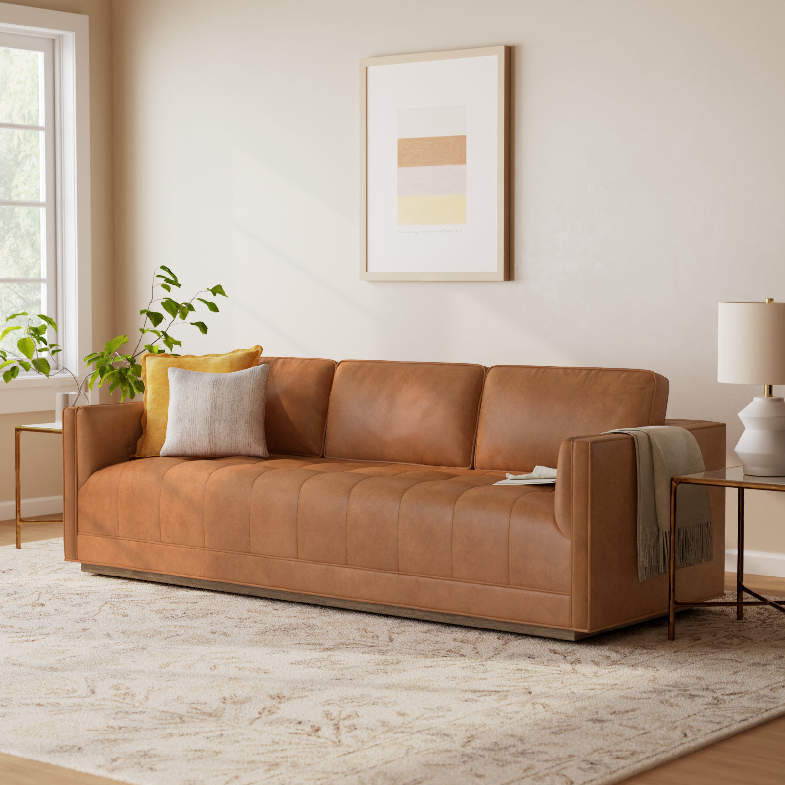 Calabrese 90'' Genuine Leather Sofa, Palermo Butterscotch Top Grain Leather