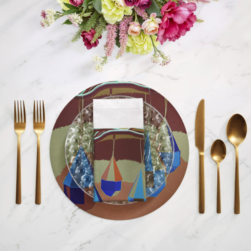 Serviettes de table en satin de coton Ornaments, Moutarde
