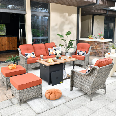 Wicker 7 - Person Patio Conversation Set with Cushions