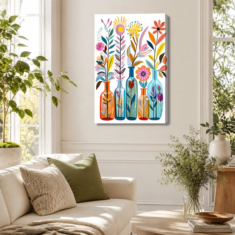 Colourful Abstract Flowers in Glass Bottles Canvas Painting, 28*40 inch (70*100*2cm)