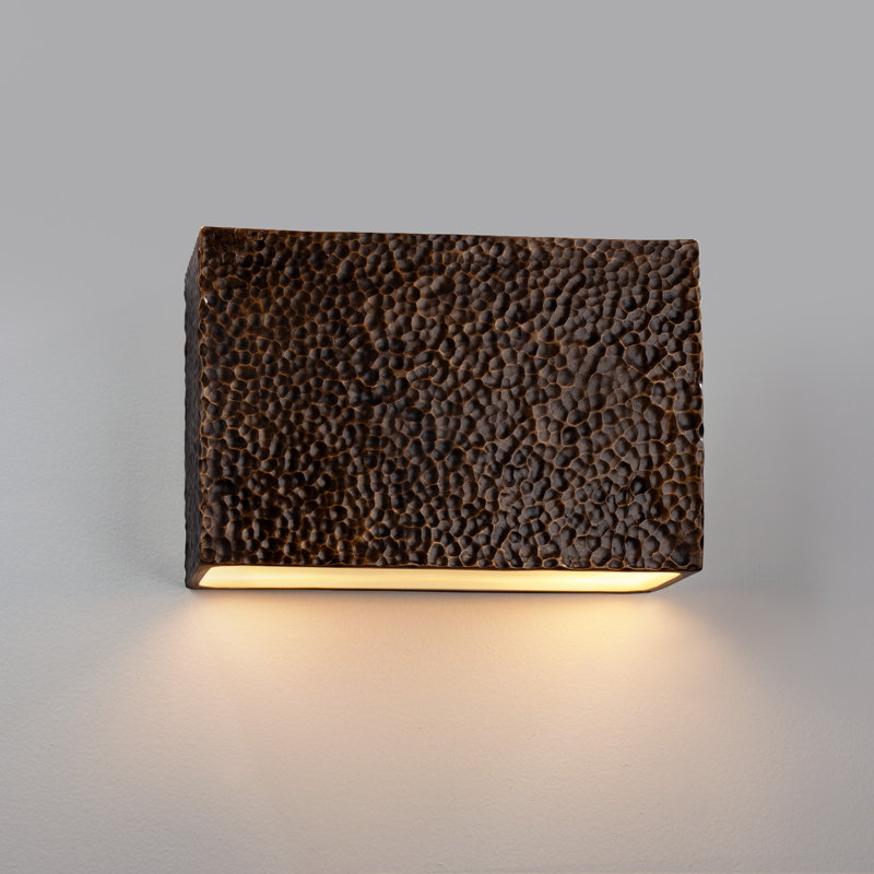 Bergen Beach Ceramic Wall Light, Hammered Brass, 6" H x 10" W x 4" D, LED