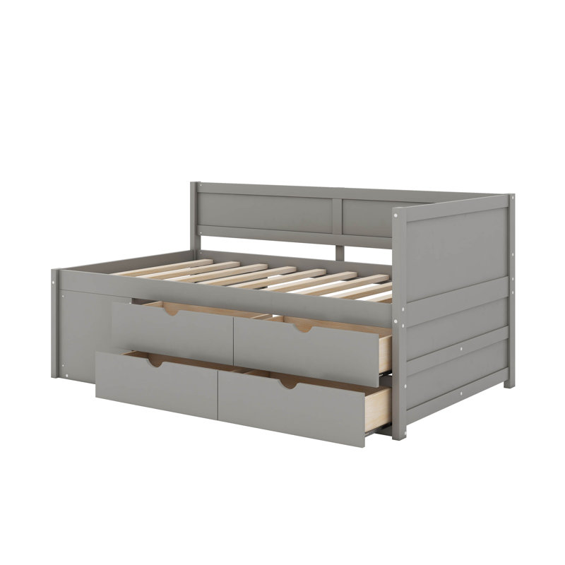 Lit de jour simple avec tiroirs et tablettes, Simple, Gris