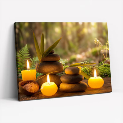 Ensemble de 1 tableau sur toile « Jardin zen avec bougies et pierres »