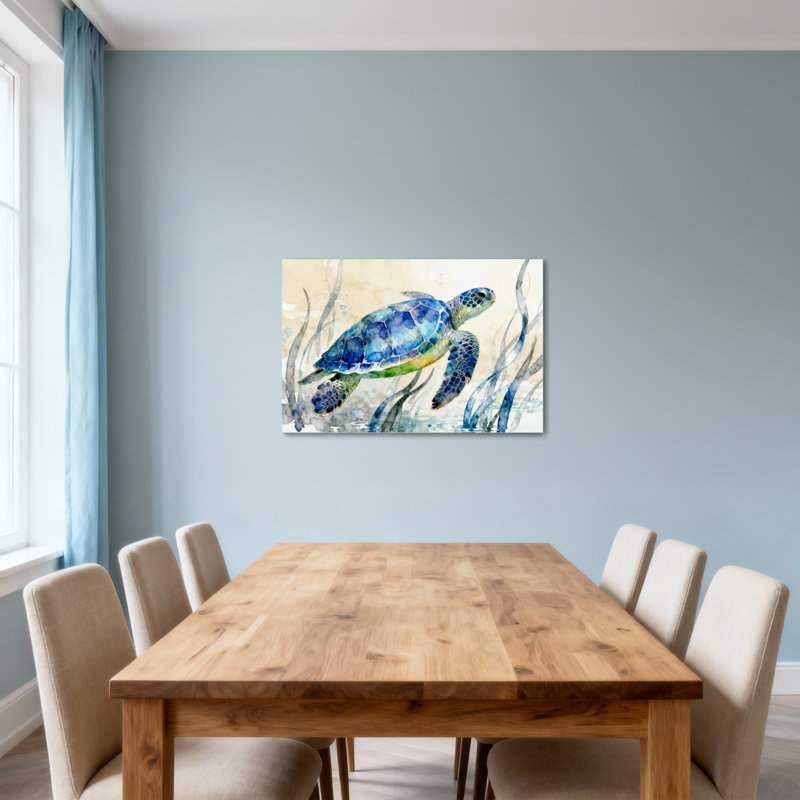 Reproduction d'art aquarelle animaux, tortue de mer, H 28 po x l 40 po