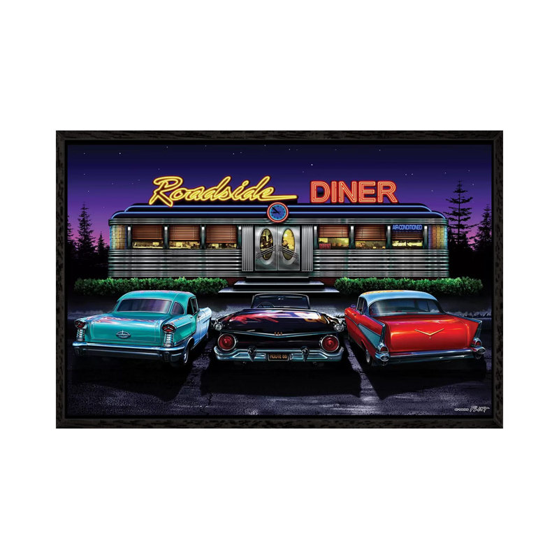 Roadside Diner I by Helen Flint - Print on Canvas, 101.6 cm H x 66.04 cm W, Black Framed