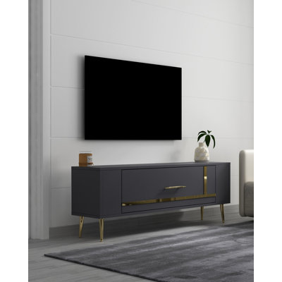 Meuble télé Catena, anthracite et or, 47,2 po x 19,0 po x 10,4 po Catena | Panneau de particules 100% enduit de mélamine, fixation murale | Tablette spacieuse de 34,1 po x 11,4 po, hauteur de 11,4 po | Conception élégante et durable pour les salons contemporains