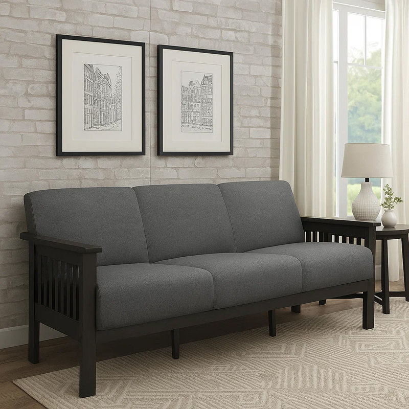 Canapé à accoudoirs carrés 71,5 po Jimette, Mélange de polyester gris