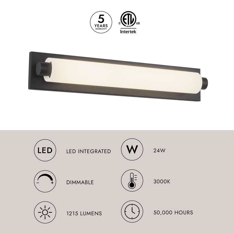 Charleston 24-in Black dimmable LED Bathroom Vanity Light, Antique Brass