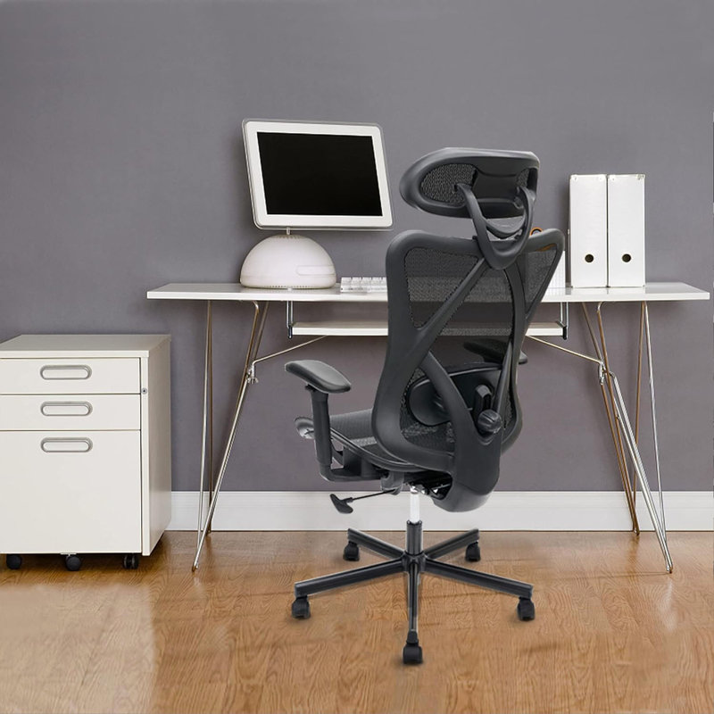 Chaise de bureau en filet; chaises de bureau ergonomiques avec roues; support lombaire réglable; accoudoirs; chaise de bureau à dossier haut inclinable avec appui-tête avec roulette silencieuse pour le bureau; Maison; Jeux
