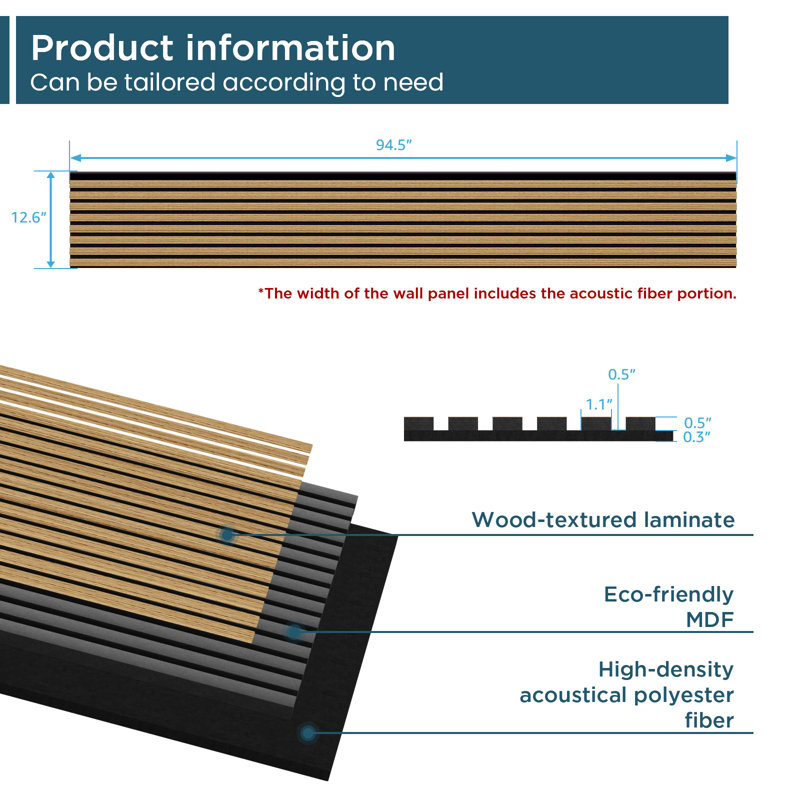  4pc x 94.5" x 12.6" 3D Acoustic Wall Paneling - American Oak Soundproof Wood Slat Wall Panel Decorative Shiplap Panels (33 sq.ft)