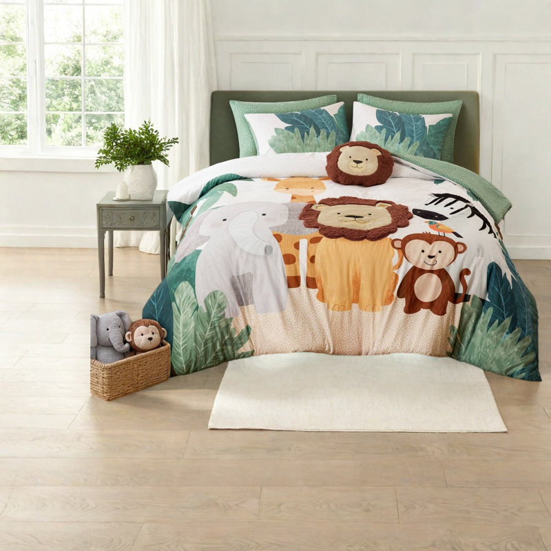 Ensemble de literie safari, ensemble de 6 pièces en microfibre pour grand lit avec coussin lion