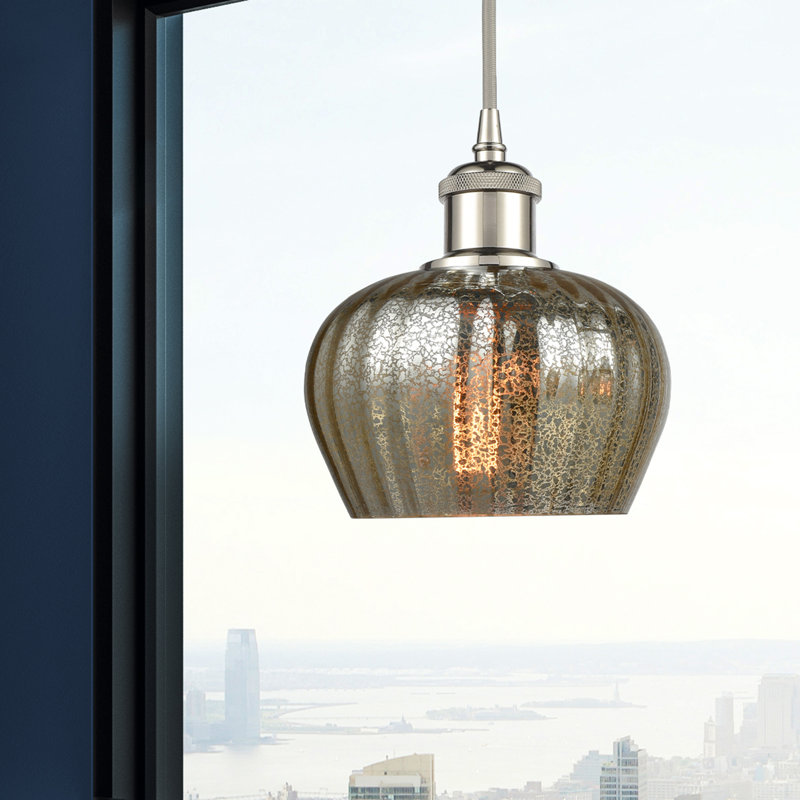 Luminaire suspendu en forme de cloche à 1 lumière Patrina, Mercurisé, Ampoule DEL 6 watts Vinage, Nickel poli