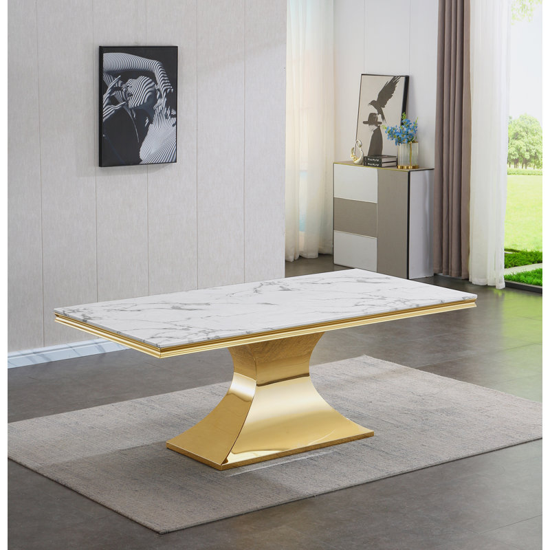Table de salle à manger Tiarni rectangulaire de L 78,74 po x l 39,37 po avec table en piédestal et base en acier inoxydable