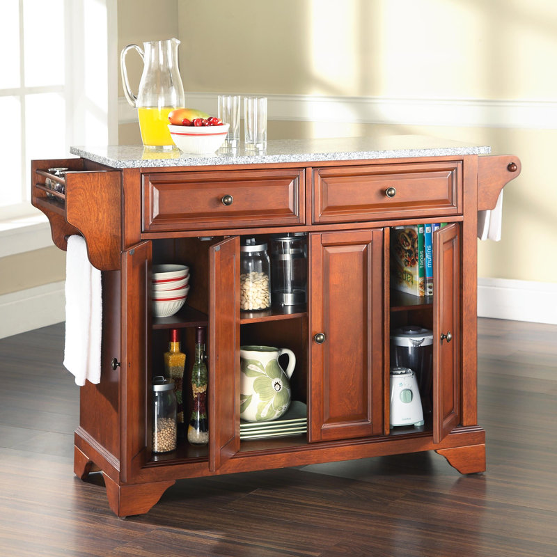 Bert Granite Top Kitchen Island, Classic Cherry