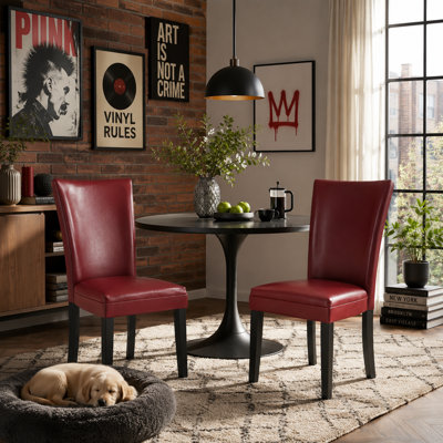 Faux Leather Upholstered Parsons Dining Chairs Burgundy