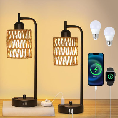 Rattan Table Lamps Set Of 2, Black