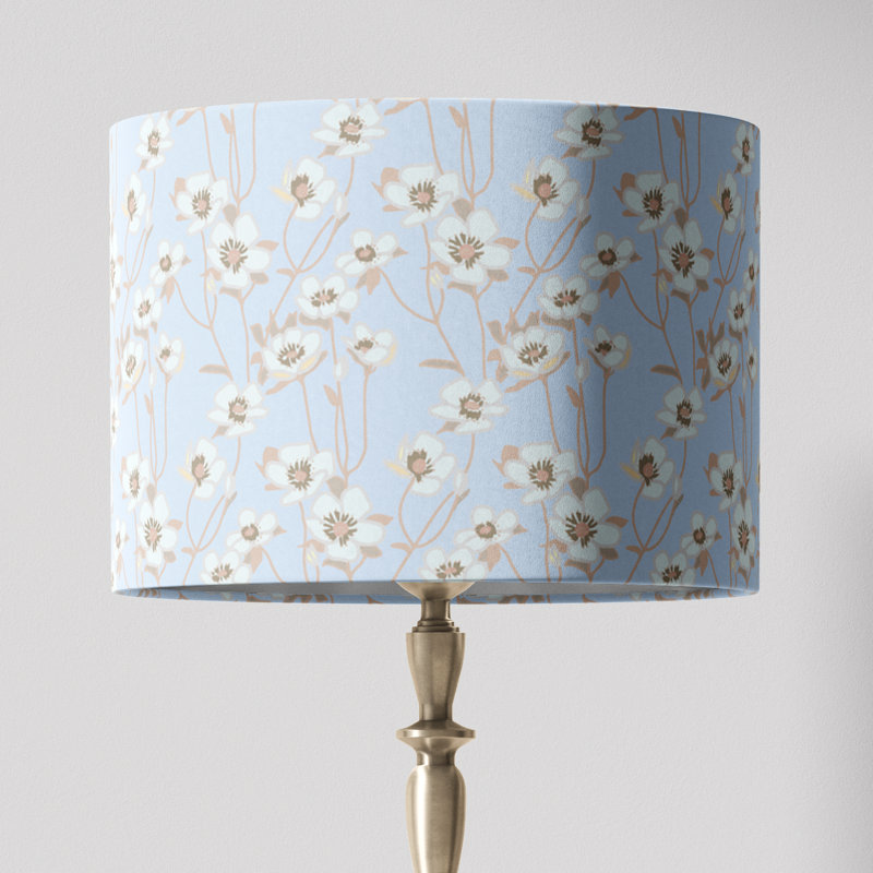 Floral Drum Lampshade In Buttercup, Blue;White, 12"H  x 16" W x 16" D