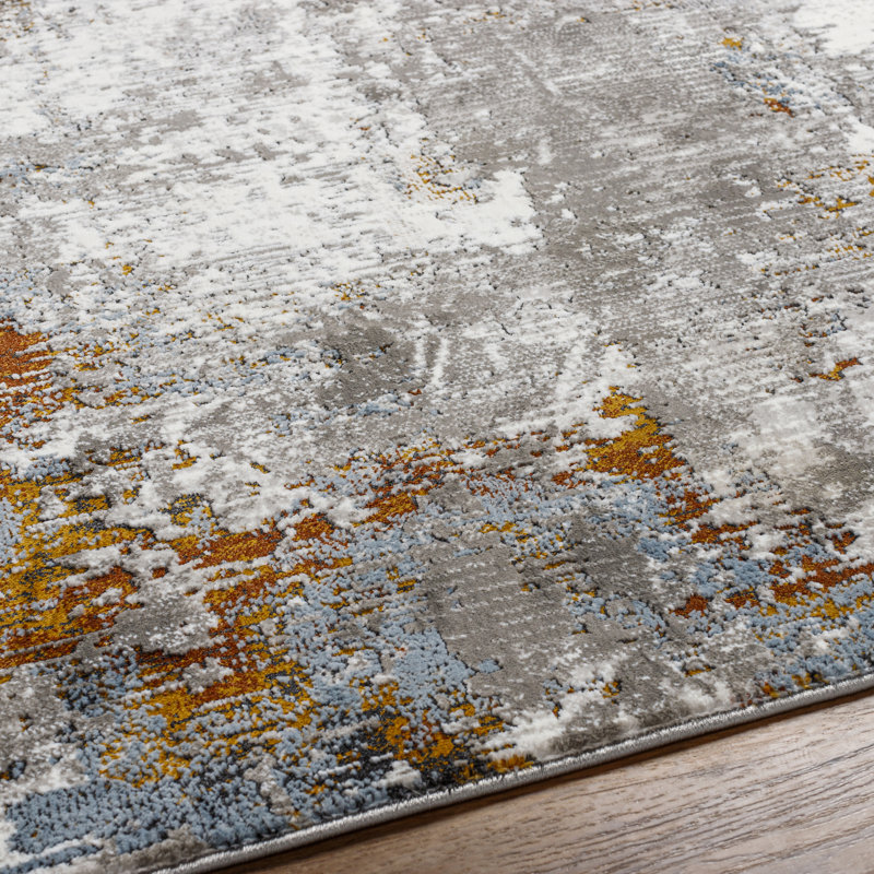 Rectangle Pyrrha Abstract Machine Woven Polyester Area Rug in Rust, Rectangle 5'3" x 7'3"