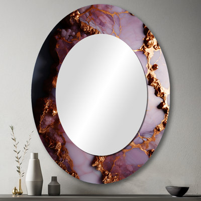 Agate rose et or rose II - Miroir décoratif ovale abstrait sur métal
