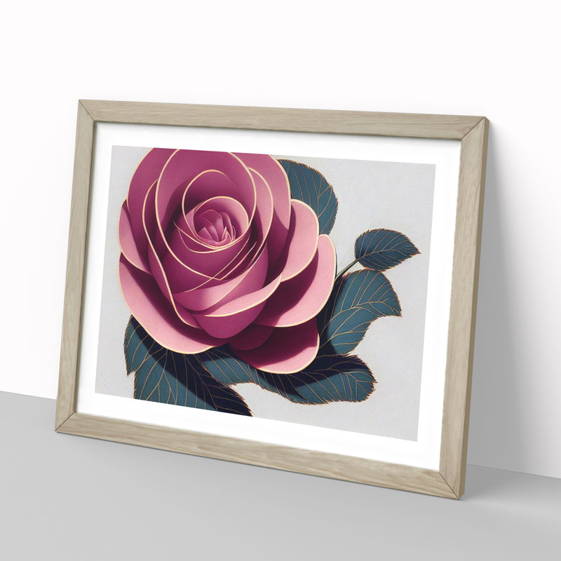 XH1022-7556X Rose Flower Deco Vol.1 - Single Picture Frame Painting, 46cm H x 64cm W x 2cm D, Oak
